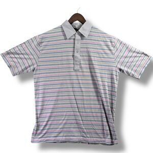 Michael Richards Mens Large Golf Polo Shirt Multicolor Stripe Short Sleeve Grey